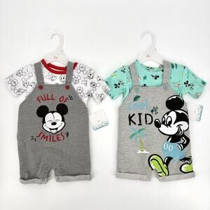Lot of 2 Disney Baby Mickey Mouse 2 Piece T-Shirt Romper Sets Summer Size 12 Mos